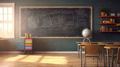 School Classroom With Chalkboard And Desk In 3d Rendering Background ...