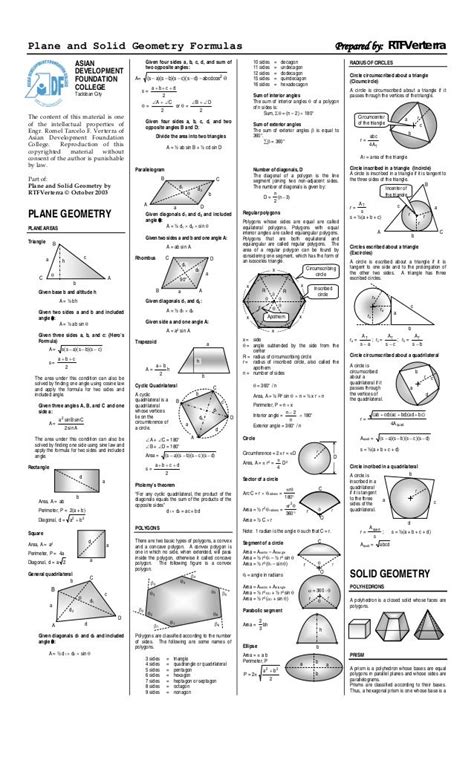 Plane and Solid Geometry Formulas. | Geometry formulas