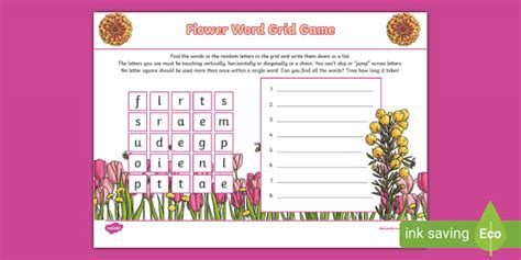 Flowers Word Grid Game (teacher made) - Twinkl