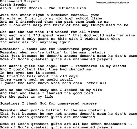 Unanswered Prayers, by Garth Brooks - lyrics