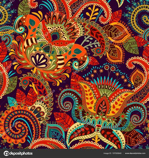 Colorful seamless Paisley pattern. Decorative indian ornament. Floral ...