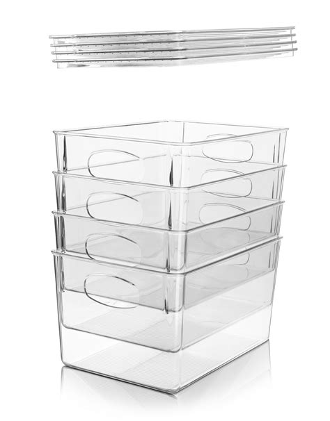 4-Pack Stackable Bins w Lid -Fridge & Freezer Organizer -Food Storage ...