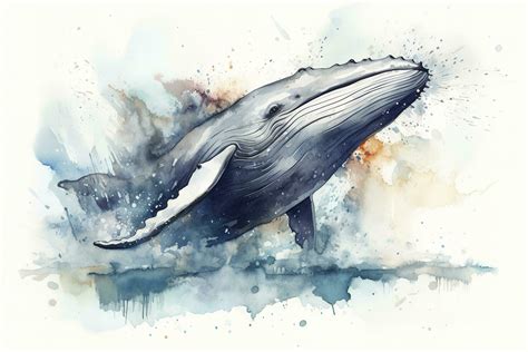 A whale breaching in a stormy ocean watercolor painting, beautiful ...