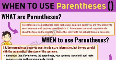 Parentheses () When to Use Parentheses in English • 7ESL | Being used ...