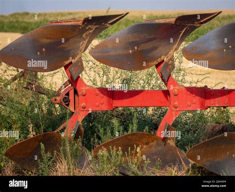 moldboard plow ready to cultivate the field. Ecology concept Stock ...