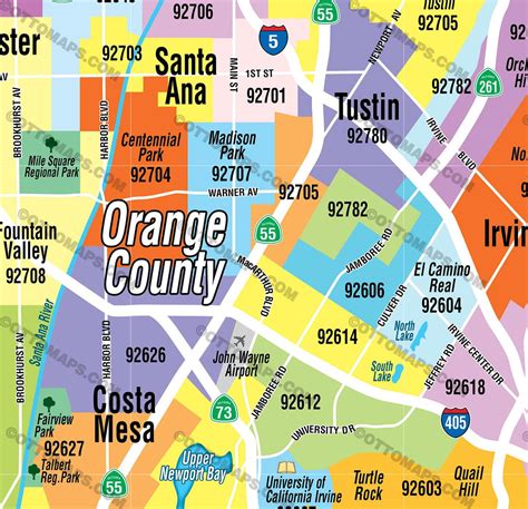 Orange County Zip Code Map (zip codes colorized) – Otto Maps