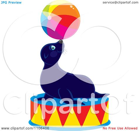 Clipart Cute Circus Sea Lion Balancing A Ball On His Nose On A Podium ...