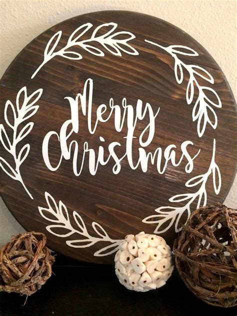 Merry Christmas Round Wooden Sign https://etsy.me/377yl8c #housewares # ...