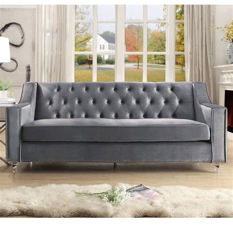 Inspired Home Paula Velvet Sofa Button Tufted Lucite Acrylic Legs ...