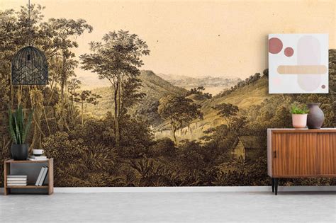 Vintage Engraving of Nature Illustration Landscape Wall Mural | Etsy ...