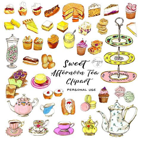 Afternoon tea party clip art handdrawn british sweets cakes etsy – Artofit