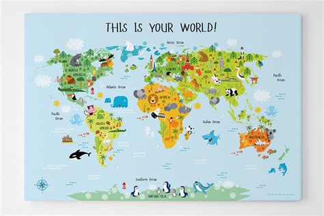 Childrens World Map Kids World Map Daycare Decor Classroom - Etsy Canada