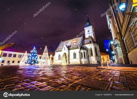 Church Advent Zagreb Christmas lights Croatia Stock Photo by ...