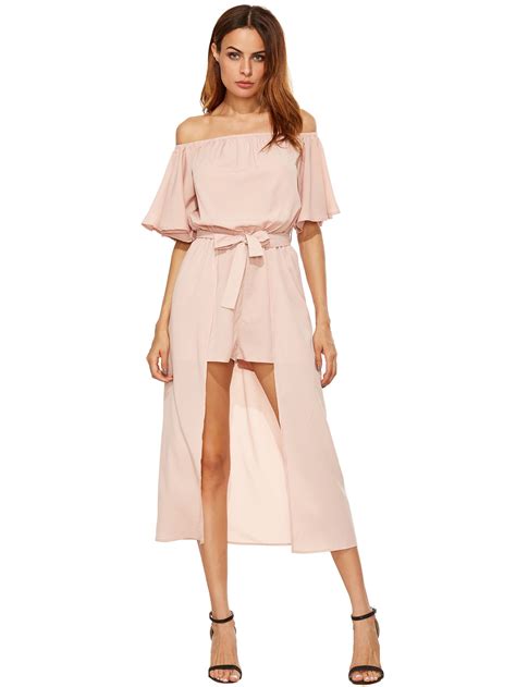 Off The Shoulder Jumpsuit With Skirt Overlay -SheIn(Sheinside) | Romper ...