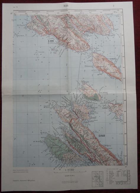 1956 Military Topographic Map Rab Krk Goli Otok Adriatic Croatia ...