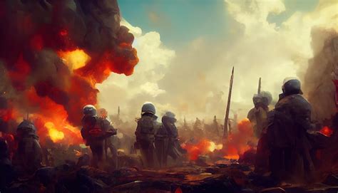 War in battlefield digital art illustration painting - Stock Image ...