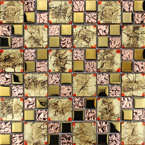 Gold glass tile Pink glass mosaic tiles crystal glass tile kitchen ...