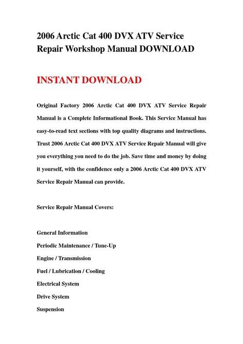 2006 arctic cat 400 dvx atv service repair workshop manual download by ...