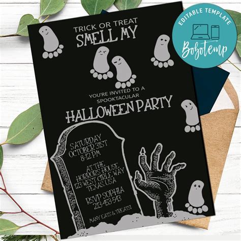 Trick or Treat Smell My Feet Halloween Party Invitations | Bobotemp