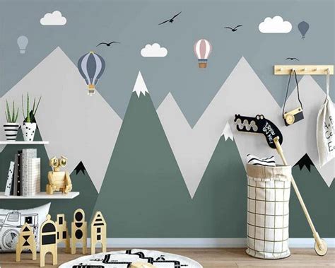 Cartoon Triangle Geometry Nursery Wallpaper Hot-air Balloon - Etsy