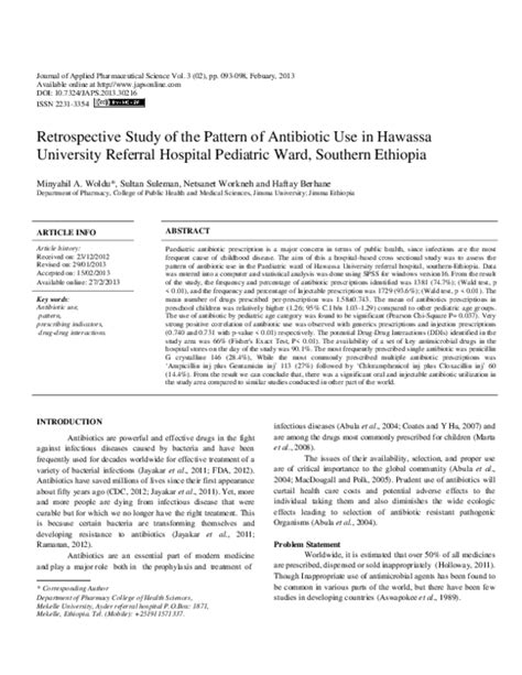 (PDF) Retrospective Study of the Pattern of Antibiotic Use in Hawassa ...