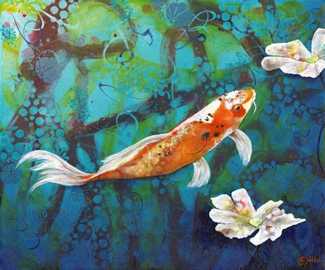 Koi Fish Original Art Print Japanese Koi Pond Art Swimming Carp Wall ...