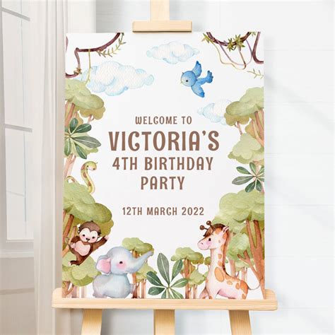 Personalised Jungle Animals Birthday Party Welcome Sign By Love Lumi Ltd