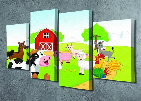 farm animals with background 4 Split Panel Canvas | Canvas Art Rocks