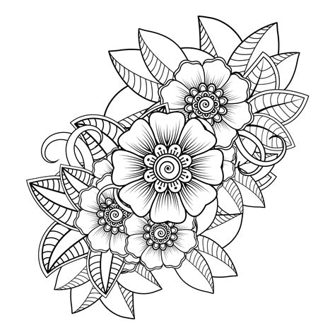 Flowers in black and white. Doodle art for coloring book 7546088 Vector ...