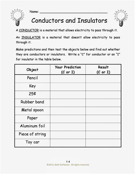 Insulators And Conductors Worksheet