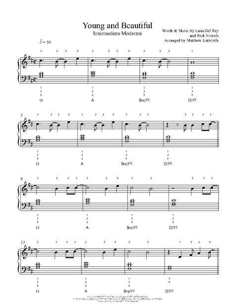 Young and Beautiful by Lana Del Rey Sheet Music & Lesson | Intermediate ...