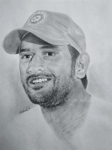 Portrait of MS Dhoni Drawing by Aakash Das | Saatchi Art | Portrait ...