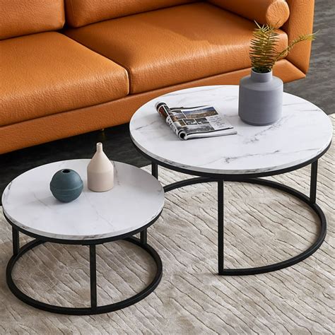 Kepooman Modern Round Nesting Coffee Tables Set of 2, 32" Wooden Side ...