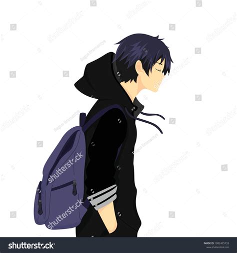 Anime. De pie, caminando, con capucha,: vector de stock (libre de ...