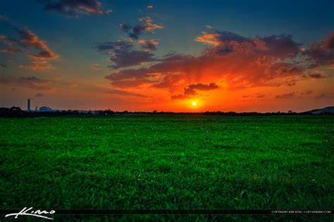 Sunset at Dyer Park Grassy Field Previously a Landfill | Royal Stock Photo