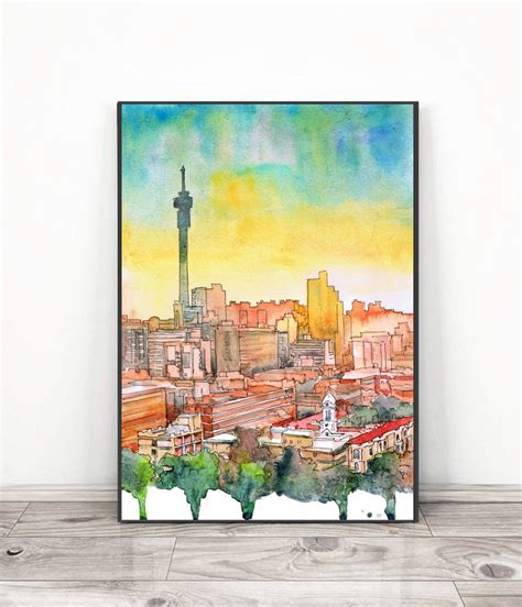 Johannesburg Art, South Africa City Skyline Joburg Art Print Watercolor ...