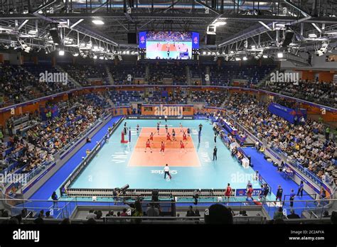 Panoramic top view of the indoor volleyball court, Allianz Cloud ...