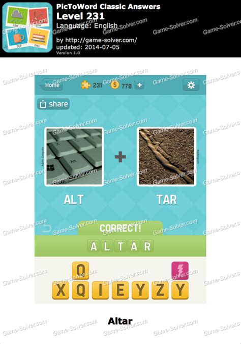PicToWord Classic Level 231 - Game Solver
