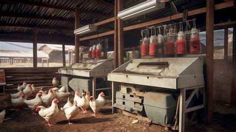 Premium AI Image | A photo of a poultry house with feeding equipment