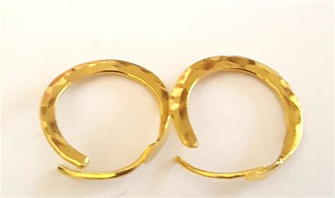 24K Solid Gold Artisan Hoop Earrings With Strong 18 Gauge Ear Wires.