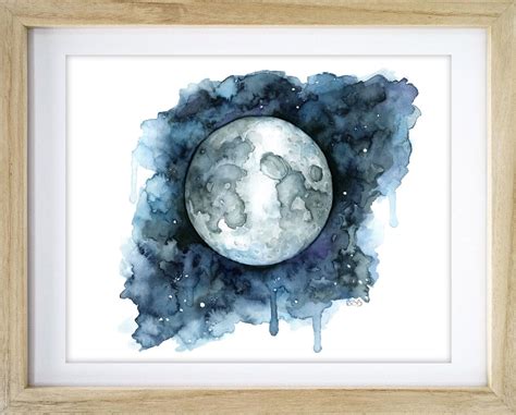 Watercolor Painting Moon Painting Moon Print Moon Phase | Etsy