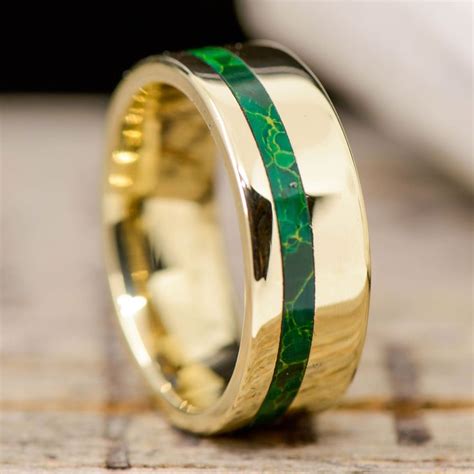 Gold, Arizona Jade Inlay | Rings for men, Mens wedding rings gold, Mens ...