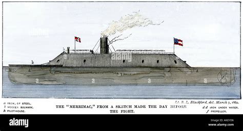 Confederate ironclad ship Merrimack from a sketch made the day before ...