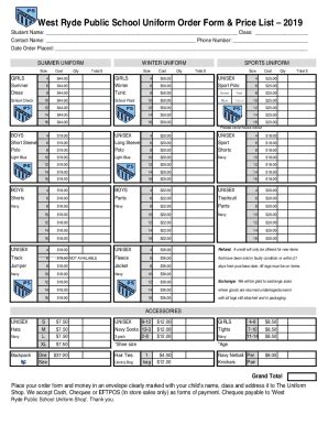 Fillable Online West Ryde Public School Uniform Order Form & Price List ...