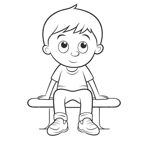 Lindo Niño Sentado En Un Banco Colorido Página Contorno Bosquejo Dibujo ...