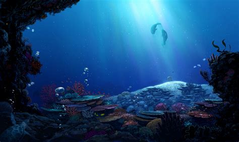 Download 2000x1193 Anime Underwater, Fishes, Sunlight, Scenic ...