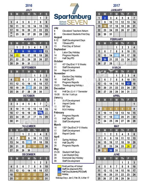 2016 - 2017 District Calendar | Spartanburg School District 7 ...