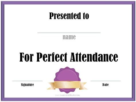 Perfect Attendance Certificate Template Word