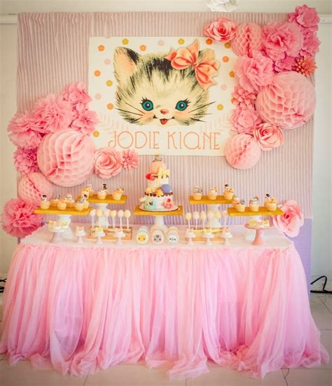 Jodie’s Vintage Kitty Cat Themed Party – 1st Birthday | Cat themed ...