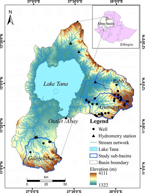 | Location map and major tributaries of Lake Tana including the three ...